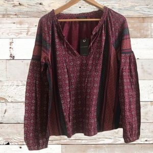Lucky Brand Border Printed Peasant Blouse sz S